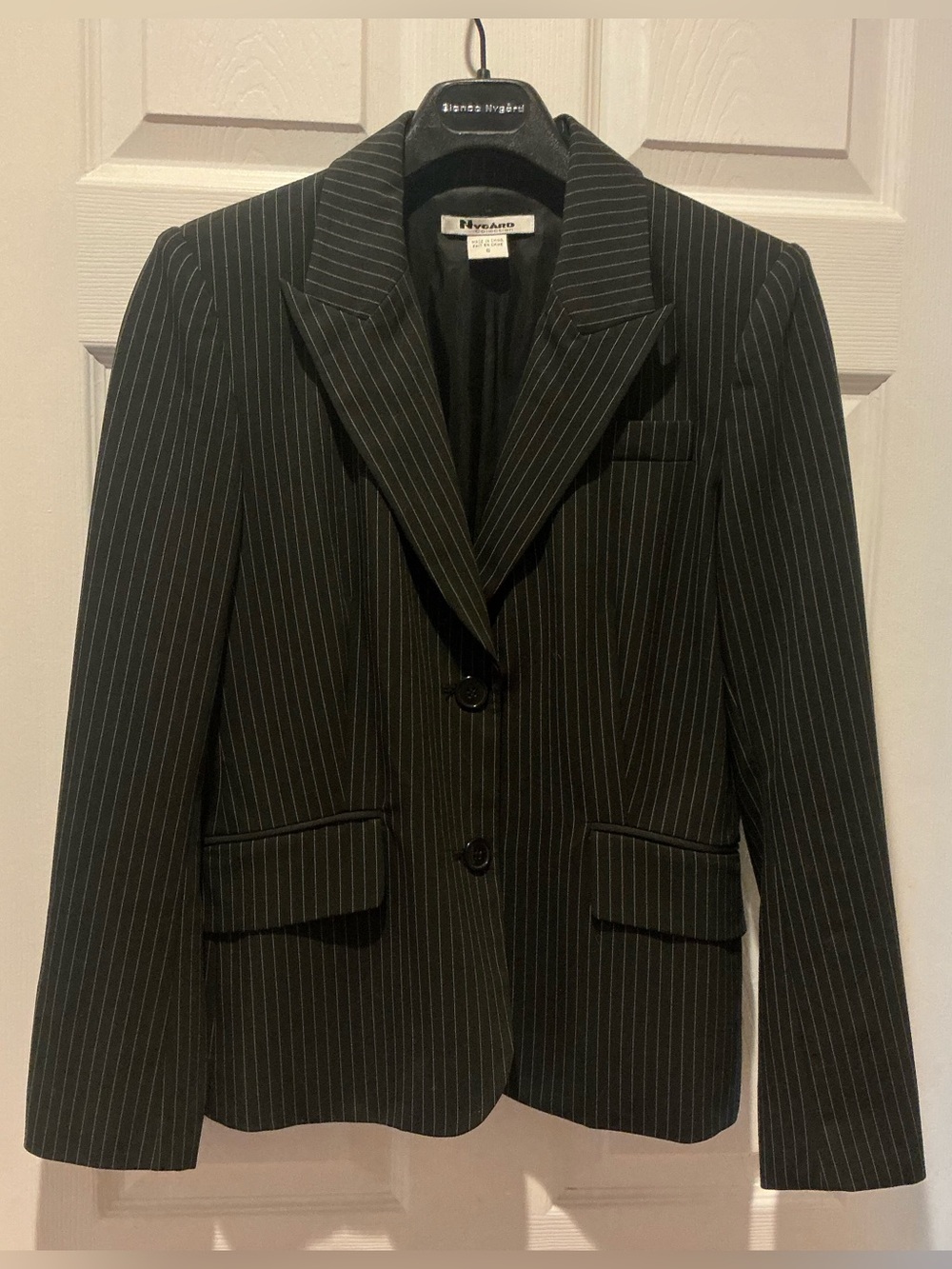 Nygård Collection Pinstripe Blazer - Size 6 - Professional Office Charcoal Black